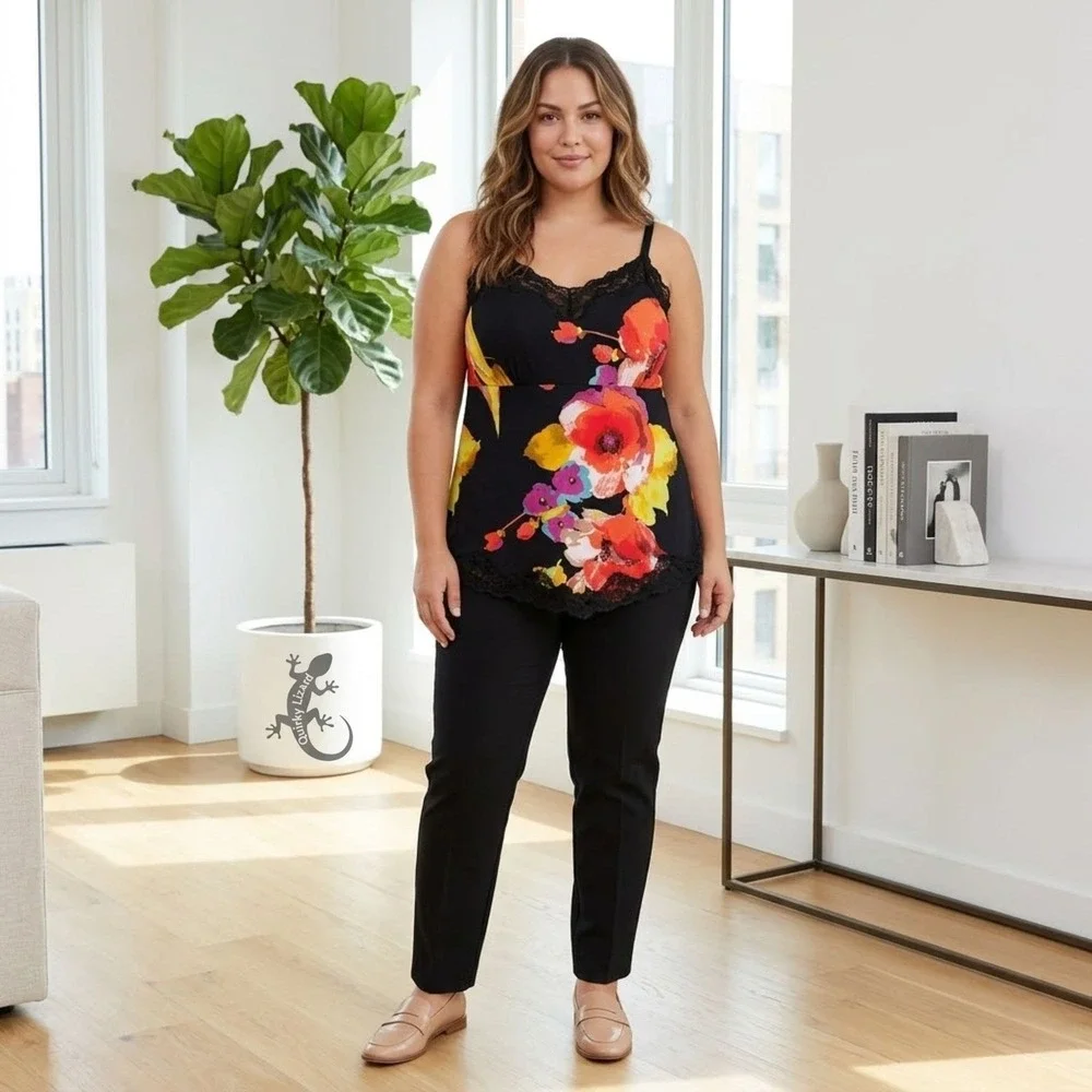 Lane Bryant Cami Womens 18 20 Black Floral Lace Trim V Neck Sleeveless Tank Top - Picture 3 of 13